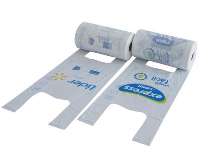 Cina Sacchetti della spesa di plastica della maglietta per l'imballaggio sul rotolo, colore bianco, materiale dell'HDPE in vendita