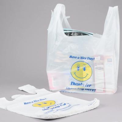 China 1 / 6 Size 0.71 Mil T Shirt Shopping Bags Heavy Duty Happy Face Pattern for sale