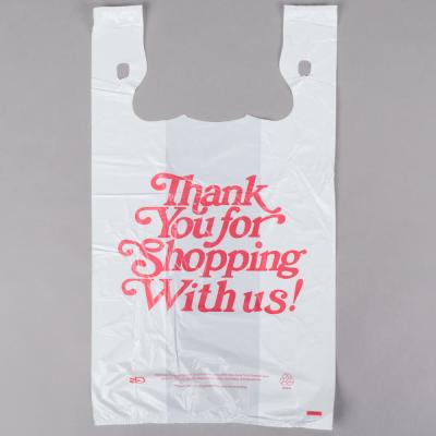 China White Colour Thank You T Shirt Shopping Bags Plastic Customized Printing for sale