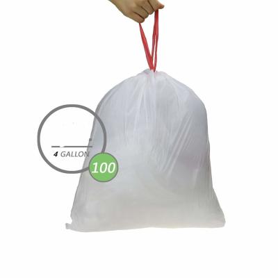 China Sacos de lixo rolados da cozinha do cordão, cor do branco dos sacos de lixo do Hdpe à venda