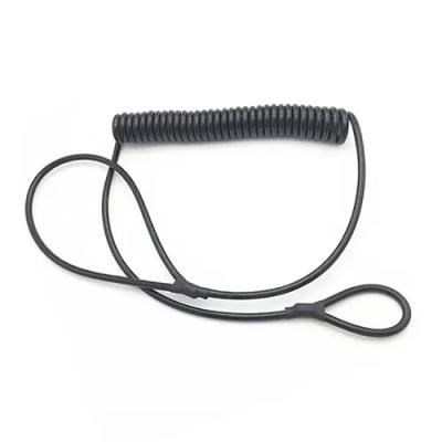 China Black TPU Coated Elastic Coil Lanyard With Loop Ends for sale