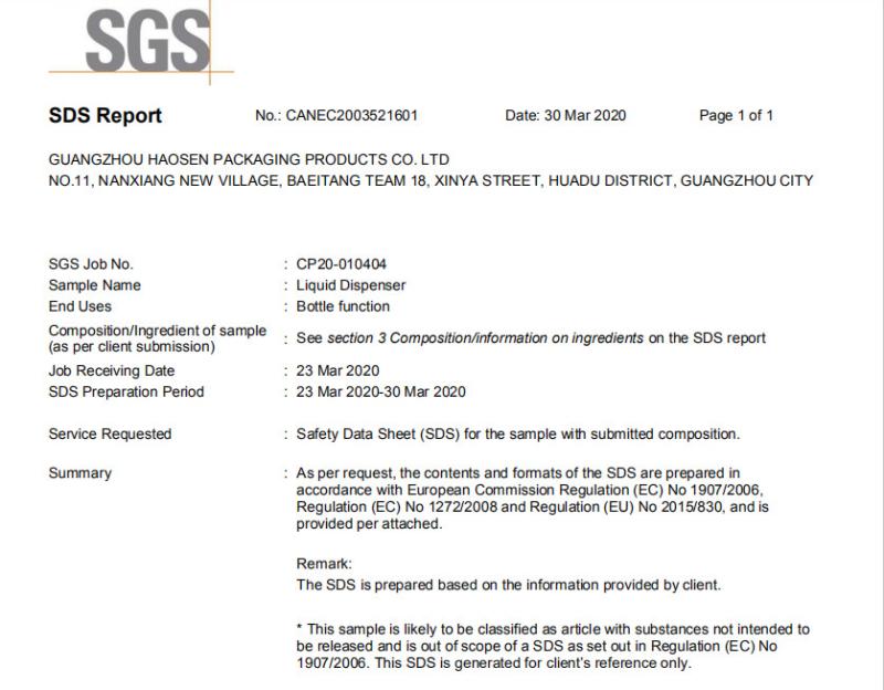 SDS Report - Guangzhou Haosen Packing Products Co., Ltd.