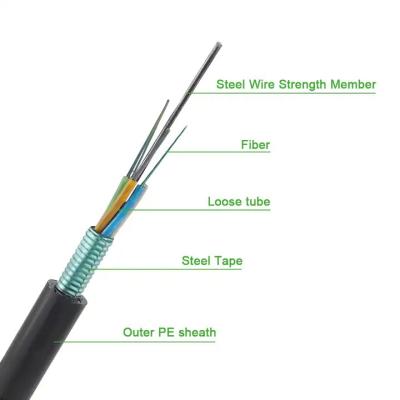 Chine Fabrique GYTS Cable à fibre optique 2-144 noyau Cable à fibre optique Communication Cable extérieur fil d'acier résistance fibre optique à vendre