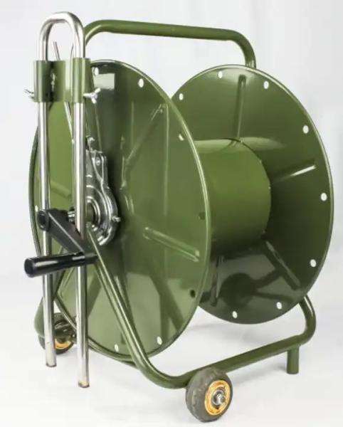 Quality Mobile Portable Metal Cable Reel , Retractable Hose Reel For Tactical Fiber for sale