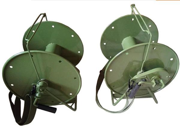 Quality Mobile Portable Metal Cable Reel , Retractable Hose Reel For Tactical Fiber for sale