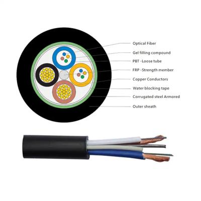 China Anti Rodent 2 Core Hybrid Fiber Optic Cable Single Mode Copper Fiber Composite Cable for sale