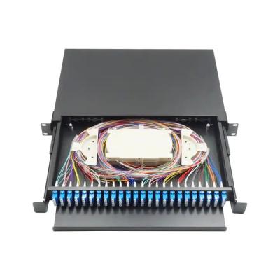 China Rack Mounted Sliding Type 1U 24 Port Fiber Patch Panel LC UPC Quad Fully Loaded 96 Core ODF for sale