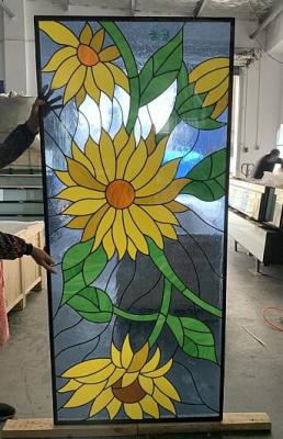 China Customized Sunflower Design Entry Door Decorative Leaded Glass With Patina Caming for sale
