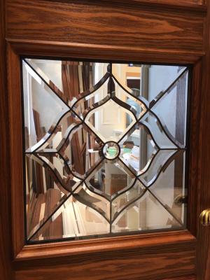 China Wooden Framed 450mm All Clear Beveled Decorative Glass Insert For Front Door for sale