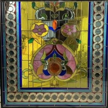 China Bathroom Custom Partition Stained Leaded Glass With Brass Caming Thick 1