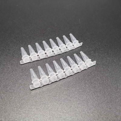 China 0.2mL tubulação alta clara dos materiais de consumo do laboratório médico dos tubos do PCR 8-Strip nenhuma tampa à venda