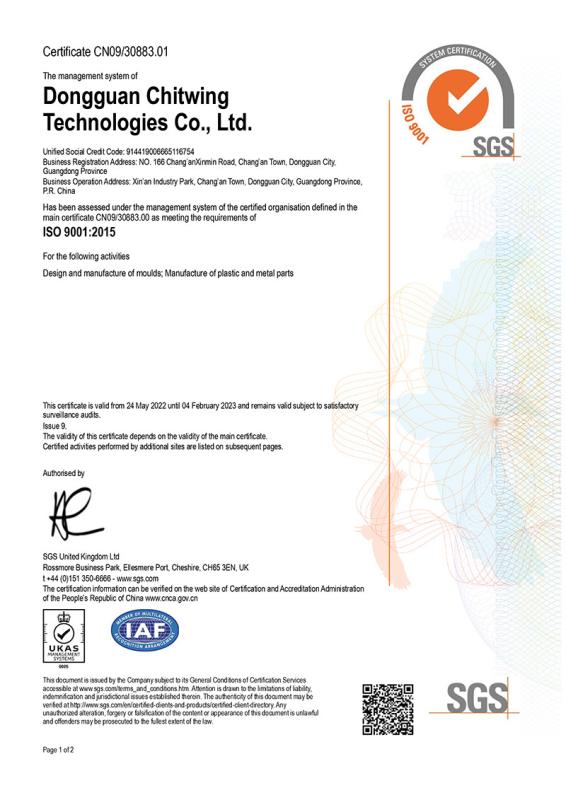 ISO 9001:2015 - Dongguan Chitwing Technologies Co., Ltd