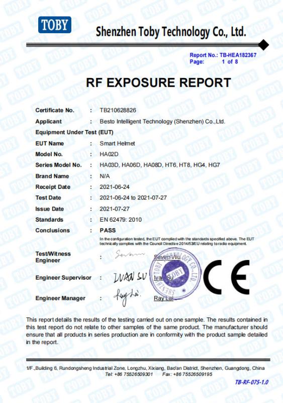 RF EXPOSURE REPORT - Besto Intelligent Technology (Shenzhen) Co., Ltd