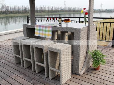China CA1012 wicker bar set with 8 bar chair with glass top with woven bar roof for sale