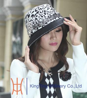 China Pattern Polyester Fabric Womens Dressy Hats Ladies Dress Church Hats With Shining Brooch for sale