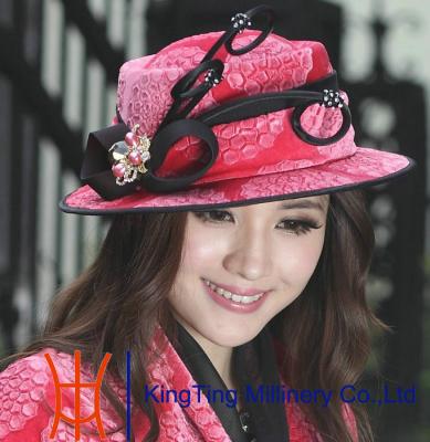 China red Fancy Sinamay Velvet Dressy church hats For Young Ladies for sale