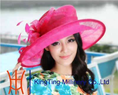 China Fashionable Fuschia Casual Sinamay Hats With Feathers Trims , customized for sale