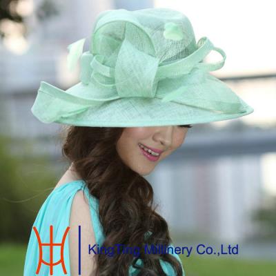 China Spring Blue Bow Ladies Sinamay Hats sunshading Eco-friendly for sale