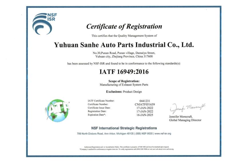 IATF 16949:2016 - Yuhuan Sanhe Auto Parts Industry Co., Ltd.