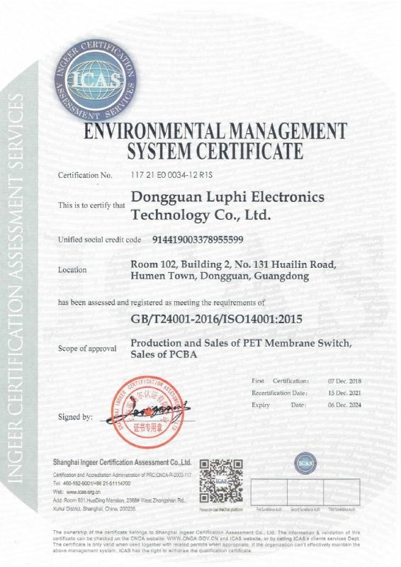 ISO14001:2015 - Dongguan Luphi Electronics Technology Co., Ltd.