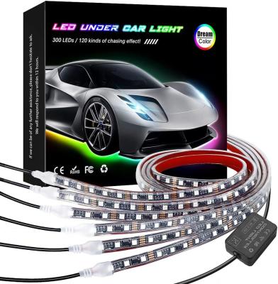 China 4Pcs Car Underglow Strip Lights 12V RGBIC Multi Color DIY Sound Active Function Music Mode with APP Control and Remote for sale