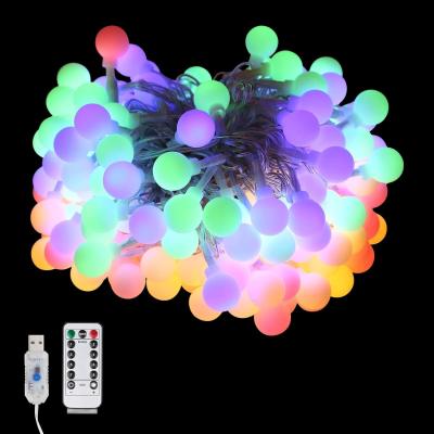 China Globe String Lights Indoor Outdoor 100 Led Fairy Lights 8 Modes Colorful Remote USB String Lights for Bedroom for sale