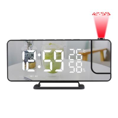 China 18.5*2.4*7.7cm Student Desktop Room Thermometer LED Projection Alarm Clock With Makeup Mirror for sale