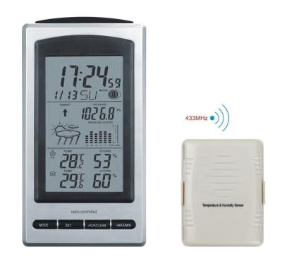 China Wireless Weather Station With Temperature Barometric Humidity Alarm Clock And Forecast for sale