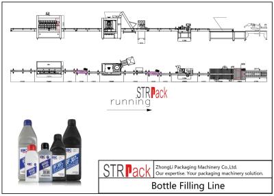China Brake Fluid Filling Line With Servo Filling Machine,Rotary Capping Machine,Double Sides Self-adhesive Labeling Machine for sale