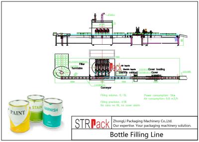 China Industrielle automatische flüssige füllende Linie mit Kolben-Füllmaschine und automatischem Flaschen-Etikettierer zu verkaufen