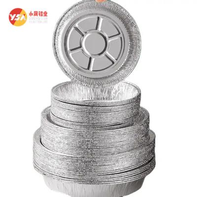China Envases de papel de aluminio desechables de tamaño medio horneado de alimentos bandeja de papel de aluminio con tapa de plástico en venta