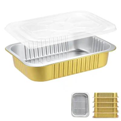 China Disposable Tin Foil Trays Food Packaging Aluminium Container Disposable Aluminum Tray With Plastic Lid for sale