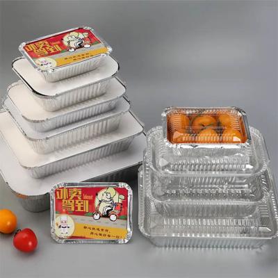 China Tinnenfolie schotels Grill Pan Aluminiumfolie container tray met plastic deksel Te koop