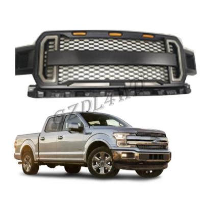 China Front Grill Mesh Grille Raptor Style Replacement For Ford F150 2018 2019 2020 With Drl & Turn Signal Lights And 3 Amber for sale