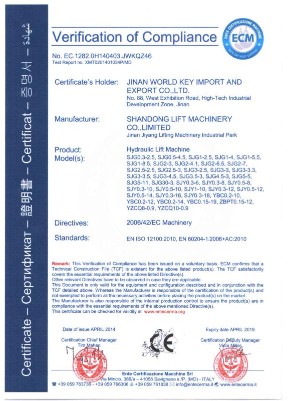 CE - Shandong Lift Machinery Co.,Ltd