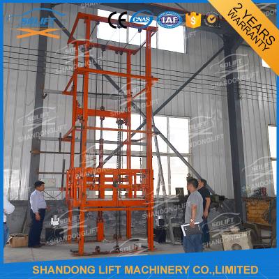China 1T 12m CE Approved Vertical Guide Rail Elevators Hydraulic Warehouse Cargo Lift for sale
