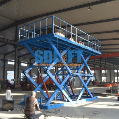 China 12T Double Scissor Lift Table , Stationary Hydraulic Lift Platform For Goods for sale