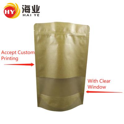China Recyclable Reusable Standup Kraft Paper Bag Food Grade Kraft Paper Zipper Bag Standup Bag With Clear Window For Food for sale