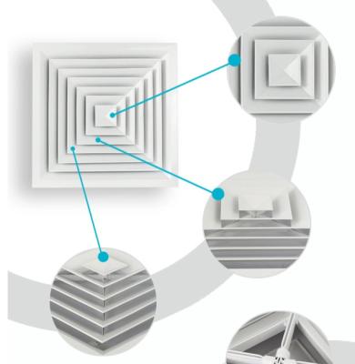 China HVAC System Aluminum Square Air Ceiling DIffusers 4 Way Grilles into a T-bar Ceiling grid for sale
