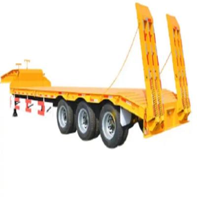 China Heavy 3/4 Axle 40FT 60T Low bed truck Semi Trailer With Hydraulic Ramp And Famous Brand Spare Parts , H steel Side beam for sale