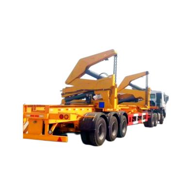 China 20 FT Container Skeleton Slide Chassis XCMG Hydraulic Self-Loading Crane Side Lifter Loader Semi Trailer for sale