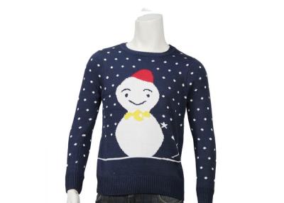 China Custom Womens Ugly Christmas Sweater Acrylic Jacquard Knitted Navy Colour O Neck for sale