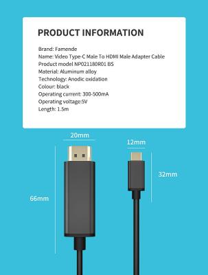 Chine type-c du hotsale 4K 60HZ USB d'usine à l'adaptateur TVHD 1080P de câble de HDMI 4k à vendre