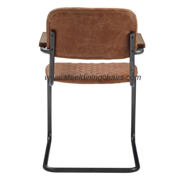 Quality Steel Frame Wood Armrest OEM ODM Retro Leather Dining Chairs for sale