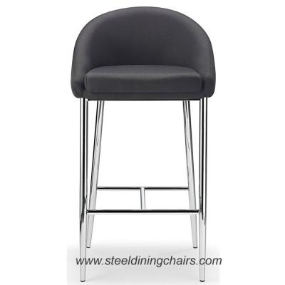 China Fixed Black 460mm 870mm Fabric Counter Height Bar Stools With Stainless Steel Base for sale