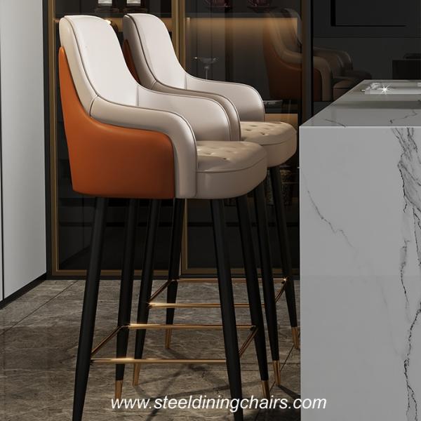 Quality Fixed Casino 102cm 50cm Cream Leather Bar Stools With Black Steel Base Gold for sale