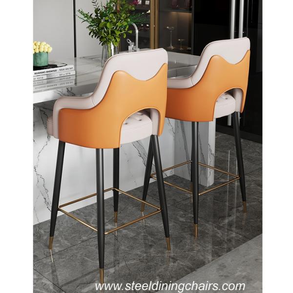 Quality Fixed Casino 102cm 50cm Cream Leather Bar Stools With Black Steel Base Gold for sale