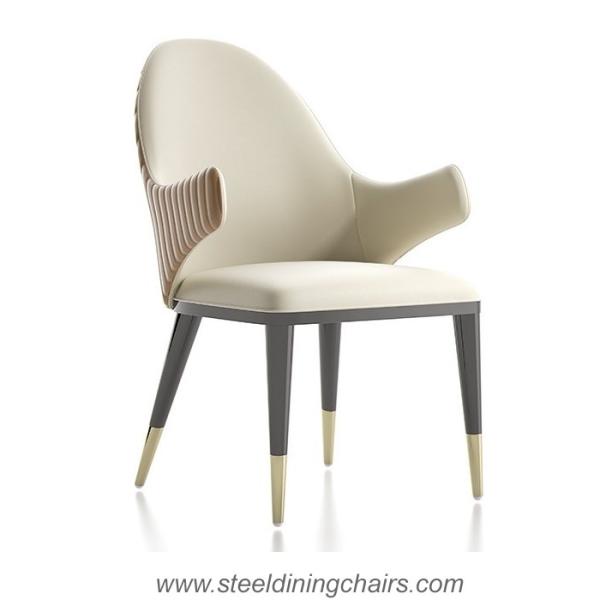 Quality PU Leather Solid Wood 55cm 94cm Cream Upholstered Dining Chairs for sale