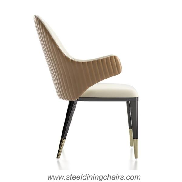 Quality PU Leather Solid Wood 55cm 94cm Cream Upholstered Dining Chairs for sale