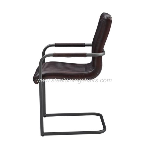 Quality Brown Faux Leather 45CM 82CM Bronze Metal Upholstered Dining Chair for sale